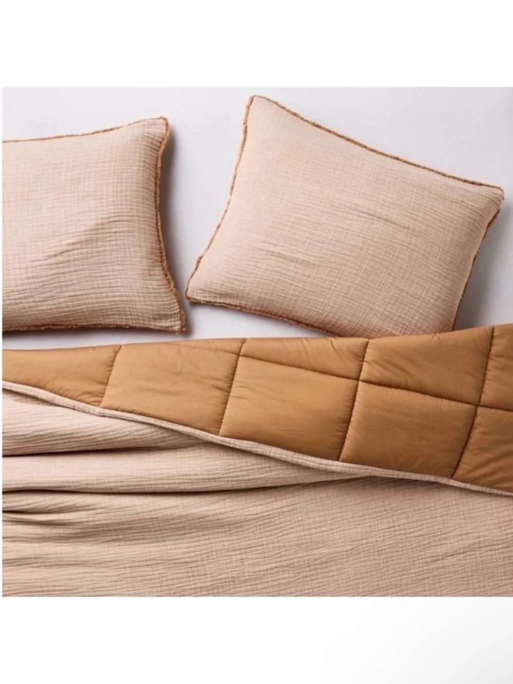 NWT Full/Queen Textured Chambray Comforter & Sham Set Warm Brown - Casaluna
